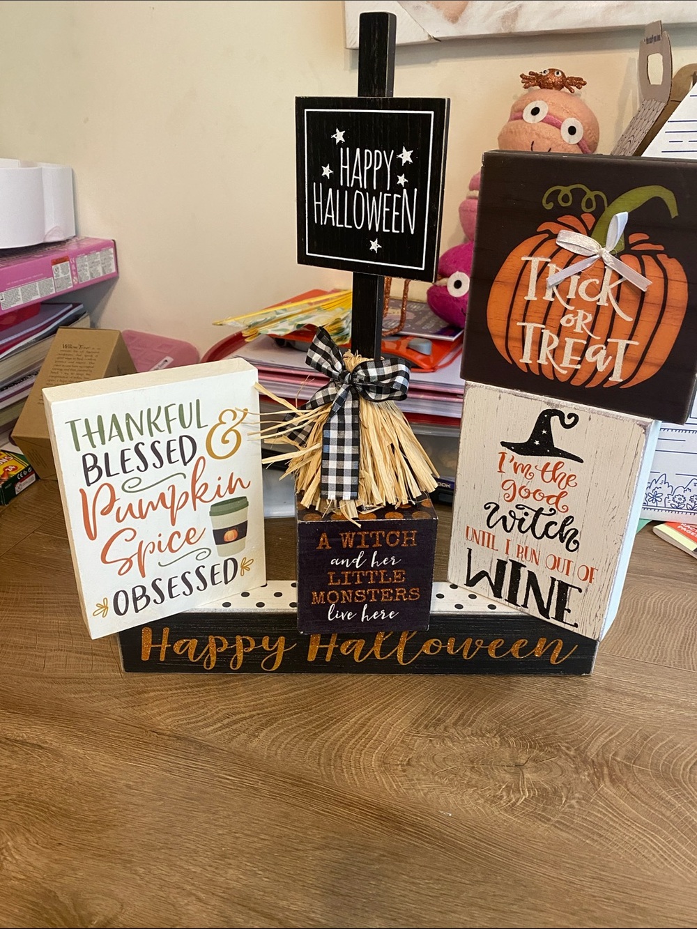 T.J.Maxx Halloween Tiered Wood Sign - Black, Orange, White